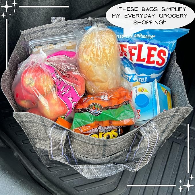 VENO 4 Pack Large Grocery Bag Reusable Shopping Bags with Hard Bottom | Utility Tote with Reinforced Handles, Heavy Duty, Foldable, Stand Upright, for Groceries Shopping Cart (Windowpane, 4 Pack) - Image 8