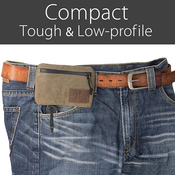 Belt Zipper Pouches for Men Women Compact EDC Pouch, YKK Zipper, Anti-theft Pickpocket Proof Safety Wallets, Waist Pack for Traveling Hiking, Water Resistant, Tough Waxed Canvas, Olive - Image 3