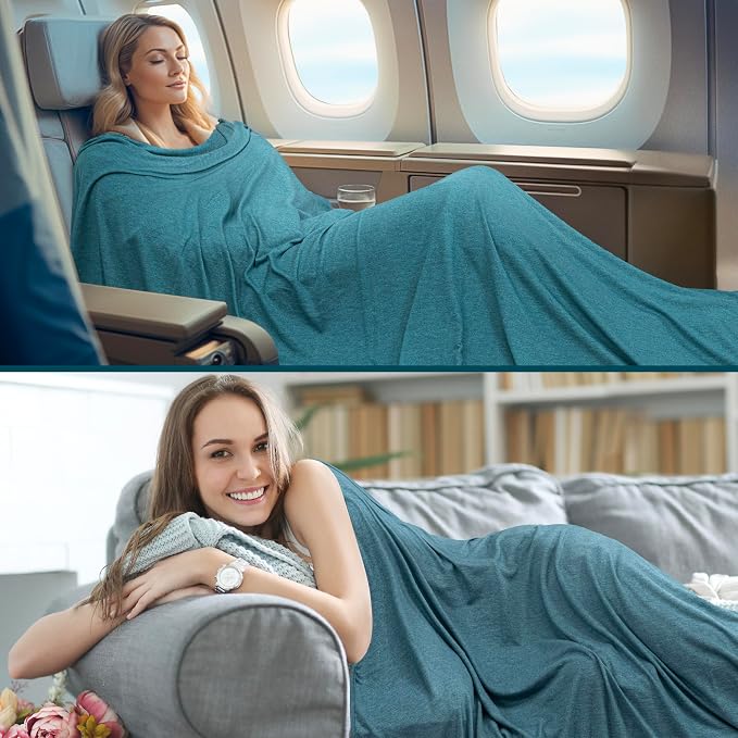 PAVILIA Travel Blanket Airplane Compact with Bag Lightweight, Teal Blue | Soft Fleece Plane Long Flights, Camping Road Trips, Packable Traveler Gift Essentials with Luggage Backpack Strap, 65x40 - Image 6