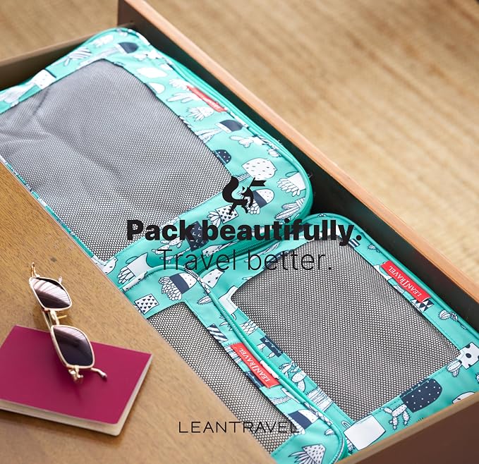 LeanTravel Premium Compression Packing Cubes for Travel - Suitcase Organizer Bags with Double Zipper & Breathable Mesh Panel - Space Saving Carry On Luggage Essentials (6-Pack, Green Cactus) - Image 7