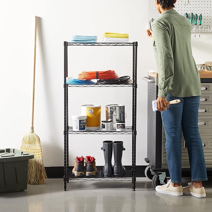 Amazon Basics 4-Shelf Steel Wire Storage Shelves for Garage, Adjustable Metal Shelving Unit, 200 lbs Per Shelf, 23.2" W x 48" H x 13.4" D, Black | Sturdy - Image 2