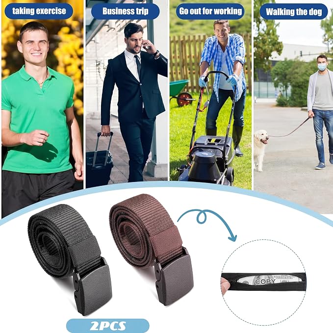 2 Pcs Money Belts for Travel for Men with Hidden Money Pocket Travel Security Belt Nylon Anti Theft Wallet with Plastic Buckle for Dad Business Outdoor Work Boyfriend, Coffee and Black - Image 4