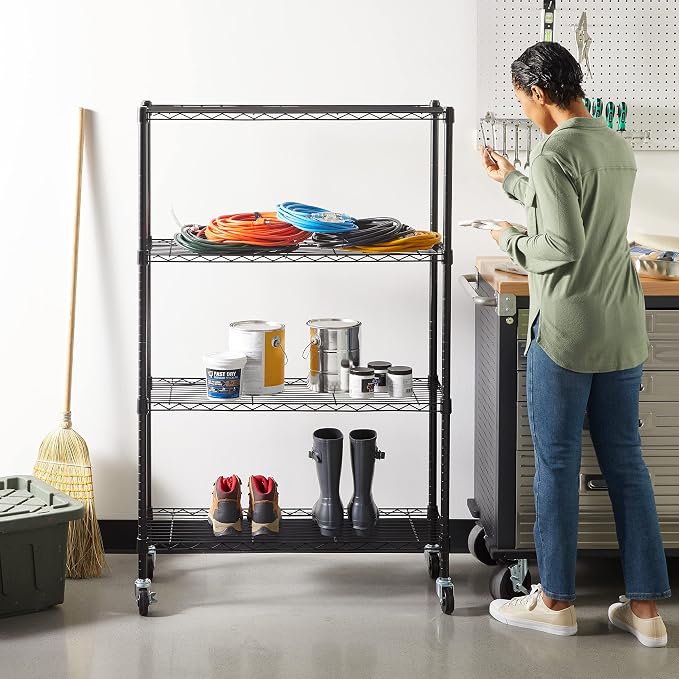 Amazon Basics 4-Shelf Adjustable Heavy Duty Steel Wire Rack Storage Shelving, Sturdy Garage Shelving, 350 lbs Capacity Per Shelf, Easy No-Tool Assembly, 36" x 14" x 54", Black - Image 2