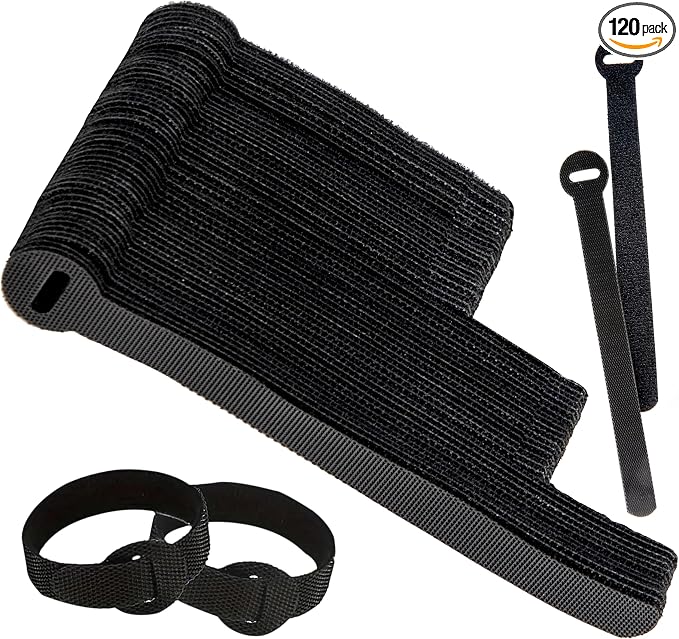 120 PCS 5/6/8 Inch Reusable Cable Ties for Cords – Data Cable Organizer Ties – Cord Wraps for Charging Cords – Electrical Wire Straps, Black by ARMIZ