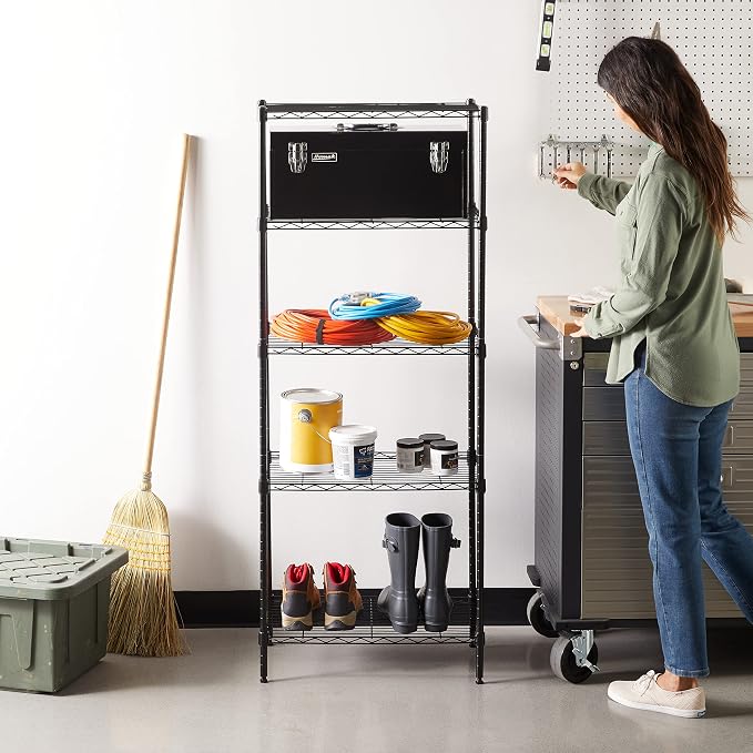 Amazon Basics 5-Shelf Multipurpose Adjustable Steel Garage Shelving Unit, Storage Rack for Kitchen, 200 lbs Per Shelf, Easy Assembly, 13.4"D x 23.2"W x 60"H, Black - Image 2