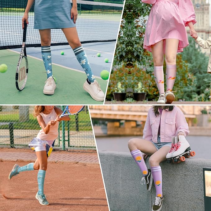 fenglaoda Compression Socks Women Men 4 Pairs, Knee High Support Socks for Running, Sports, Travel, Flight, Nurse - Image 6