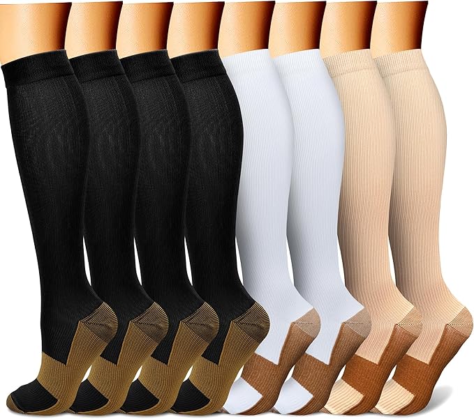 FEYHAY Copper Compression Socks (8 Pairs) 15-20 mmHg Circulation is Best Athletic & Daily for Men & Women, Running, Climbing by FEYHAY