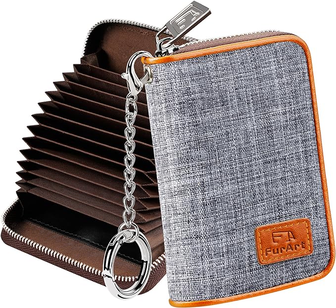 FurArt Zipper Wallet Women RFID Credit Card Holder keychain Wallet | ID Window RFID Blocking Compact Small business 15/16 slots by FurArt