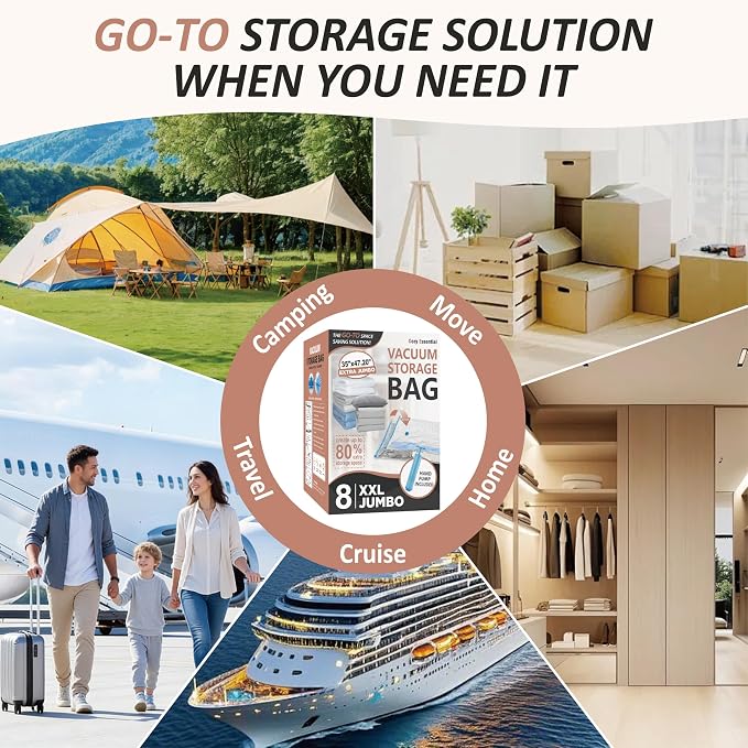 Cozy Essential Vacuum Storage Bags, 80% Compression Vacuum Seal Space Saver Plastic Packaging Bags for Clothes, Blankets, Pillow, Bedding, Comforters, Sealer Clothing Storage,8 XXL Jumbo - Image 7
