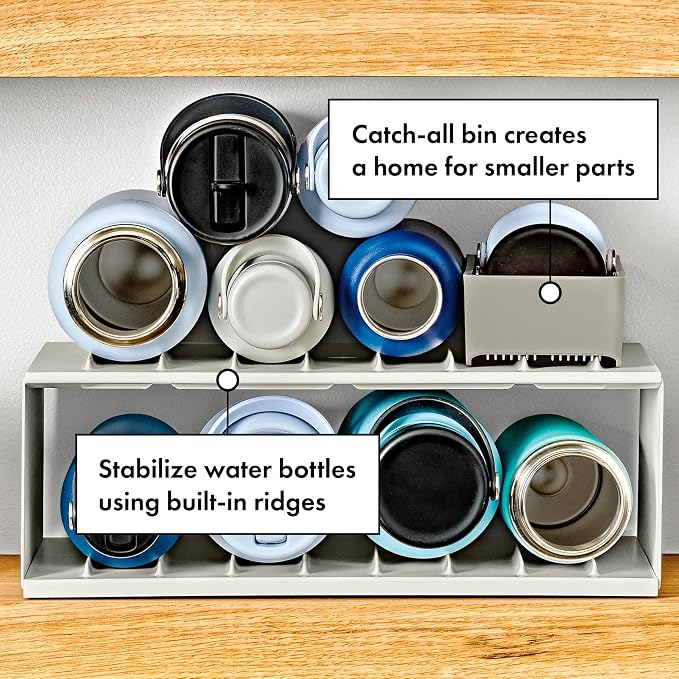OXO Good Grips Water Bottle Organizer and Accessory Bin | Water Bottle Holder, Organizes Water Bottles, Lids and Straws, Ideal for Cabinet & Drawer Storage - Image 3