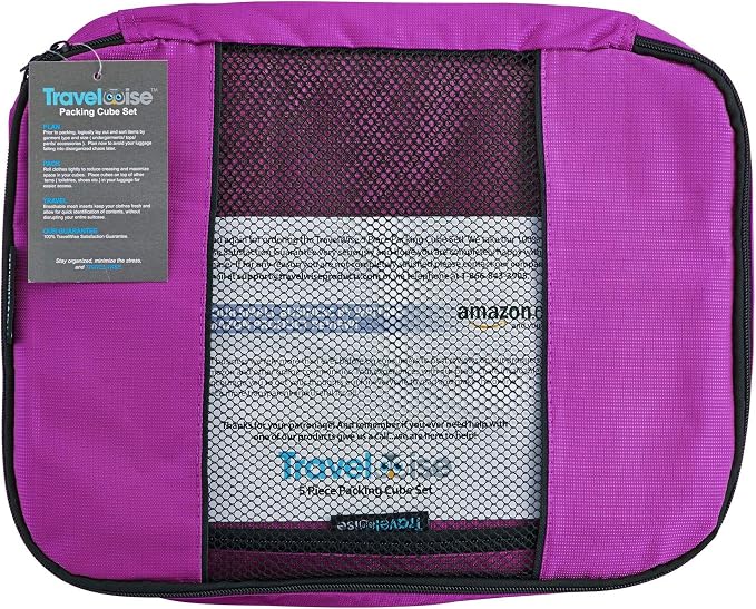 Travel Wise Packing Cubes for Travel - 5 Piece Set with Pattern Design, Lightweight Ripstop Nylon Luggage Organizers with Mesh Panel, Small Medium Large Sizes - Image 5