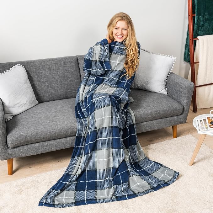 PAVILIA Blanket with Sleeves for Adult Women Men, Soft Warm Wearable Blanket Fleece Wrap Throw, Robe Blanket Gift - Image 2