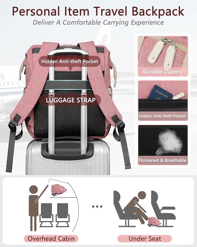 FALANKO Backpack for Women,Wide Open Work Large Student Bookbag for 15.6 Inch Laptop,Doctor Teacher Nurse College School Travel Bag,Water Resistant Laptop Bookbag Computer Back Pack Pink - Image 5