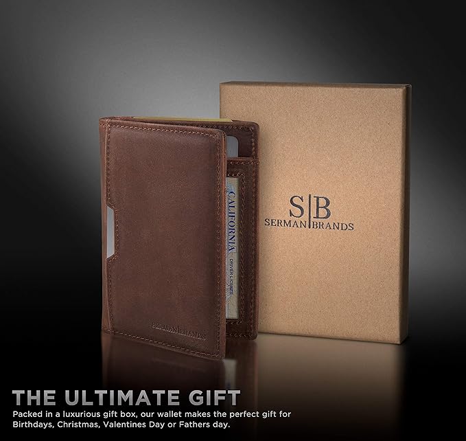 SERMAN BRANDS - Wallets for Men Slim Mens leather RFID Blocking Minimalist Card Front Pocket Bifold Travel Thin - Image 6