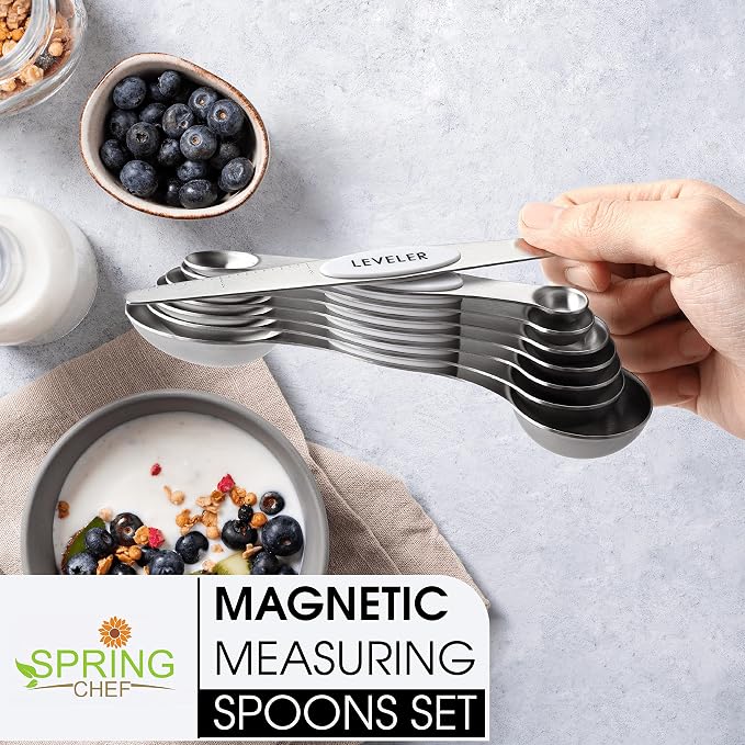 Spring Chef Stainless Steel 8 Magnetic Measuring Spoons for Kitchen, White | Dual Sided Metal Teaspoon & Tablespoon Measuring Spoons w/ Leveler for Dry & Liquid Ingredients, Nesting, Fits in Spice Jars - Image 2