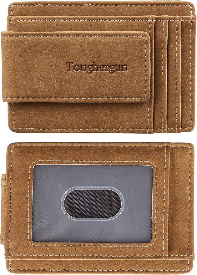 Toughergun Slim Wallet for Men RFID Blocking Money Clip, Minimalist Front Pocket Credit Card Holder, Magnetic Thin Mens Wallets with ID Window by Toughergun