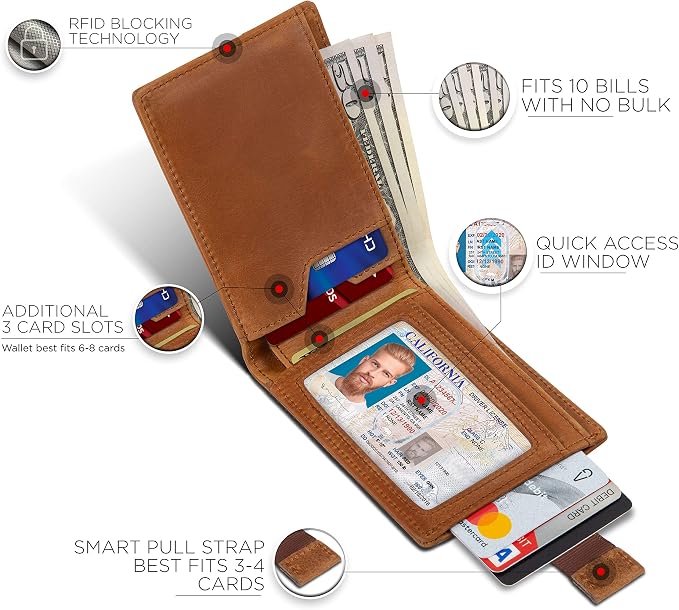 SERMAN BRANDS RFID Blocking Slim Bifold Genuine Leather Thin Minimalist Front Pocket Wallets for Men Billfold Wallet Men Gift - Image 3