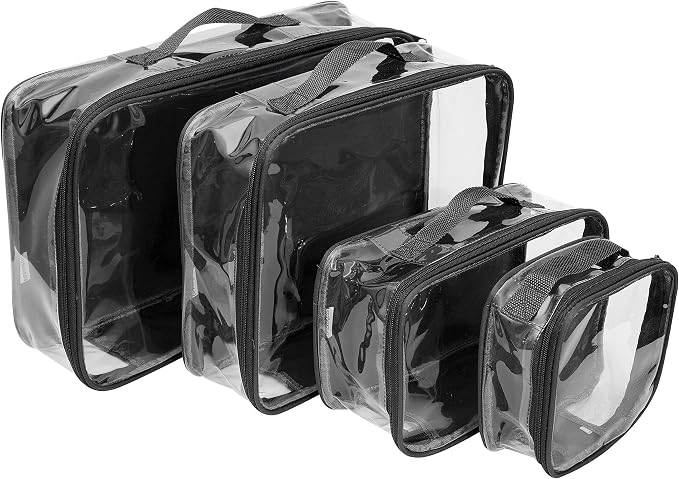 Clear Packing Cubes set of 4 / Packs 7-10 Days of Clothes/Premium PVC Plastic Storage Bags by EzPacking