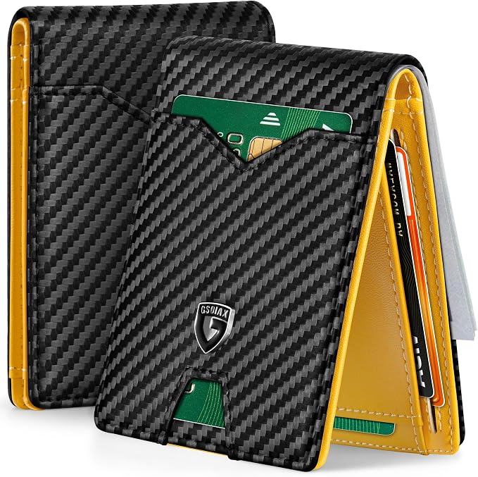 GSOIAX Slim Wallet for Men Rfid Blocking Leather Bifold Front Pocket Carbon Fiber Men's Money Clips Credit Card Holder With Gift Box by GSOIAX