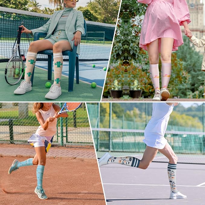 fenglaoda Compression Socks Women Men 4 Pairs, Knee High Support Socks for Running, Sports, Travel, Flight, Nurse - Image 6