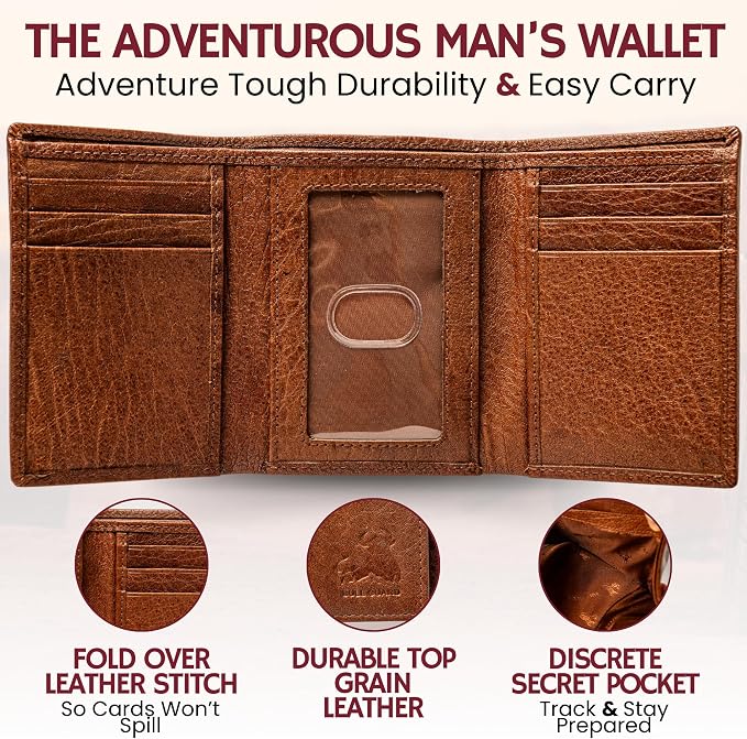 BULL GUARD Leather Trifold Wallets For Men with ID and RFID Blocking Crafted with Buffalo Top Grain Cowhide Premium Leather with Tight Stitching - Compact, Durable and Secure Everyday Carry - Image 5