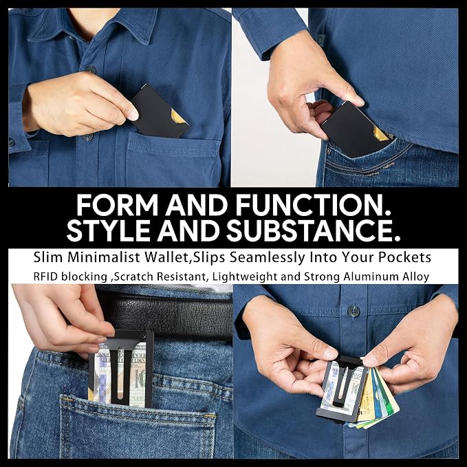 Minimalist Wallet for Men, Slim Metal RFID Blocking Wallet Credit Card Holder Money Clip & Cash Strap, Scratch-Resistant Holds 15 Cards,Ideal Gift for Men | Matte Black - Image 7
