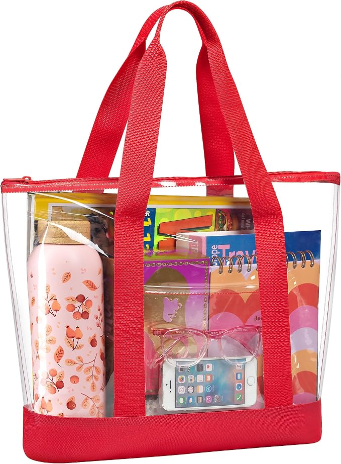 Handy Laundry Clear Tote Bag - Zipper Closure, Long Shoulder Strap, Fabric Trimming. by Handy+Laundry