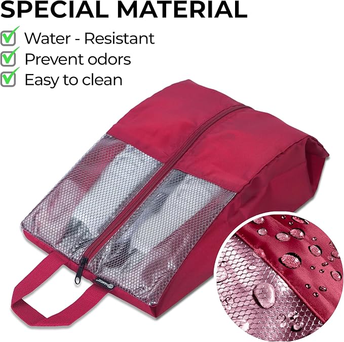 Shoe Bags For Travel, Used As For Storage or Shoe Travel Bag, Space Saving When Travelling With This Travel Shoe Bags For Packing, Featuring Waterproof Nylon Sneaker Bag. (Red, 2 Pack, Large) - Image 5