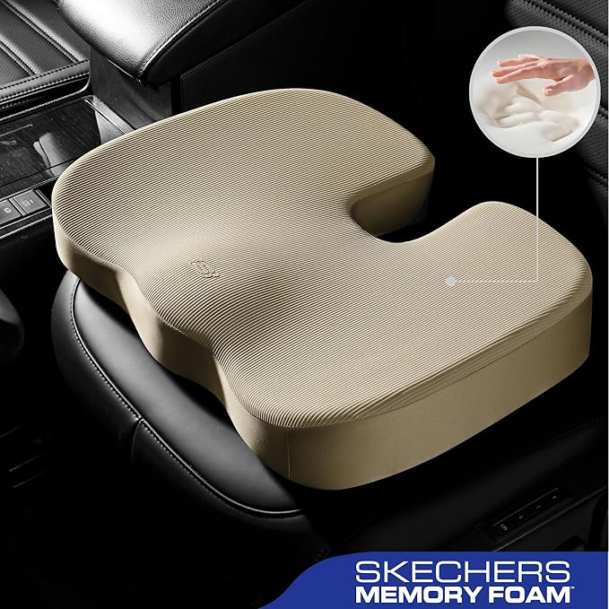 Skechers Memory Foam Seat Cushion,Office Chair Cushion for Tailbone Pain Relief,Butt Pillow for Office Chair,Car seat Cushion,Computer Desk,Long Sitting Office Workers,and Car Drivers,Beige - Image 2