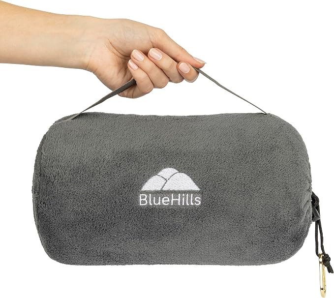 BlueHills Rolled Travel Blanket Pillows for Two Value Pack Set of 2 – Airplane Travel Essentials Soft Flight Trips Throws in Portable Cases for Car Plane Travel Gifts – Black and Gray. - Image 3