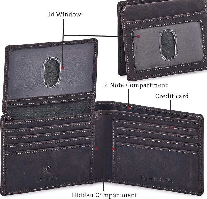Wallet for Men Slim RFID Blocking Leather Bifold Minimalist 2 ID Windows Gift Box Carteras Para Hombres (CRAZY HORSE, COFFEE) - Image 4