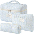 HBselect Quilted Makeup Bag, 3Pcs Cotton Large Travel Makeup Bags Organizer | Cute Floral Make up Bag Cosmetic Bag Toiletry Bag for Women Girls, Makeup Pouch for Skincare, Brushes & Travel Essentials by HBselect