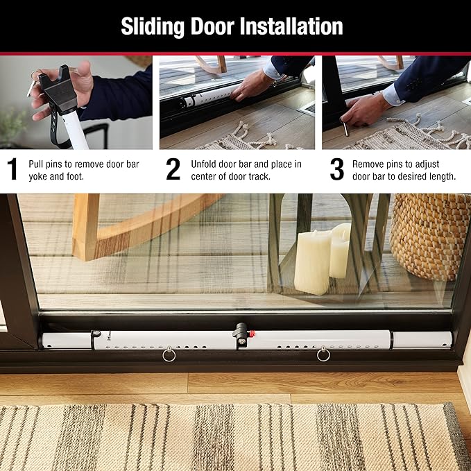 Master Lock White Compact Door Stopper Folding Security Bar, Adjustable from 25-1/2 to 43-1/2 Inches Long for Hinged and Sliding Doors, Door Barricade, Pack of 2, 270EC2 - Image 4