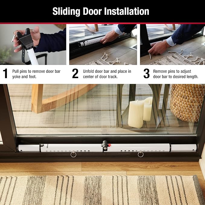 Master Lock Sliding Door Stopper and Door Security Bar, Adjustable for Hinged and Sliding Doors, Compact Enough to Travel for Hotel Security, White, 270EC | Heavy Duty Portable Door Security Bar For Sliding Door, Hinged Door & Patio Door For Security a... - Image 5
