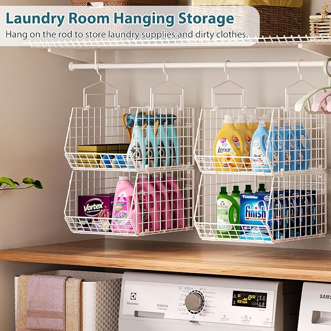 6 Tier Extended Depth Hanging Closet Organizer, Closet Storage Hanging Shelves with Hanging Hooks for Clothes Sweaters Towels Handbags, Stackable Metal Mesh Bins For Closet, Laundry, Bathroom, Dorm - Image 9