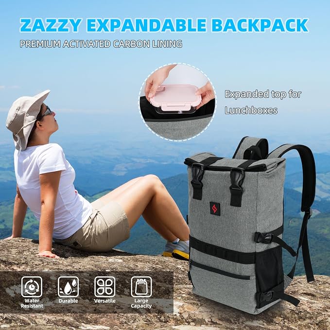 zazzy Smell Proof Bag with Combination Lock, Weather Resistant Lockable Smell Proof Backpack, Expandable Backpack Grey - Image 4