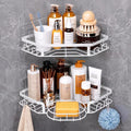 Corner Shower Caddy, Rustproof Shower Organizer with Soap Holder and 8 Hooks, No Drilling Adhesive Shower Shelves for Inside Shower, Large Capacity Shower Rack for Bathroom Shower Storage, White by MAXIFFE