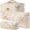 HBselect Quilted Makeup Bag, 3Pcs Cotton Large Travel Makeup Bags Organizer | Cute Floral Make up Bag Cosmetic Bag Toiletry Bag for Women Girls, Makeup Pouch for Skincare, Brushes & Travel Essentials by HBselect