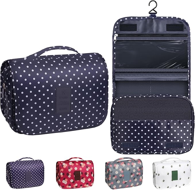 Toiletry Bag Travel Bag with Hanging Hook for Women and Men,Navy Dot | Waterproof Small Capacity Hanging Multifunctional Makeup Bag for Toiletries, Portable Cosmetic Bag Travel Organizer by Unknown