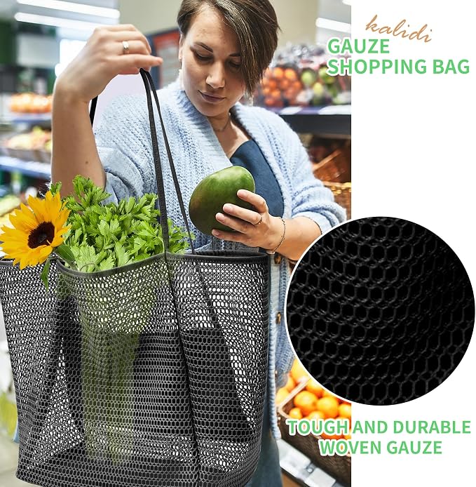 KALIDI Beach Mesh Tote Bag, Casual MAX 23L Summer Foldable Hobo Bag Women | Sandproof Widen Strap Large Shoulder Bag For Lake Pool Vacation Travel Picnic Grocery Market Shopping Carrier - Image 2