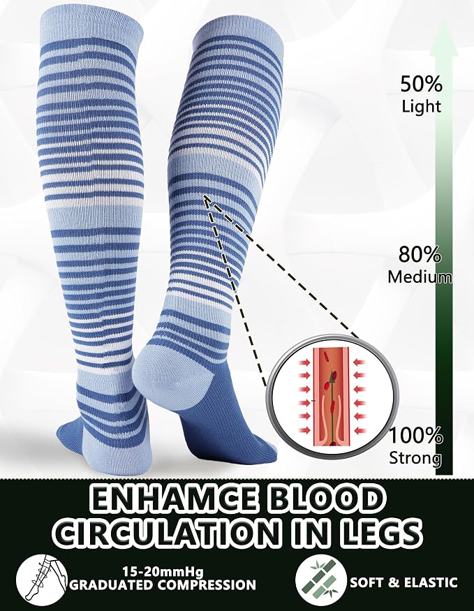 +MD 3 Pairs Bamboo Viscose Compression Socks for Women Men 15-20mmHg Knee High Support Stockings for Pregnancy Nurse Travel - Image 2