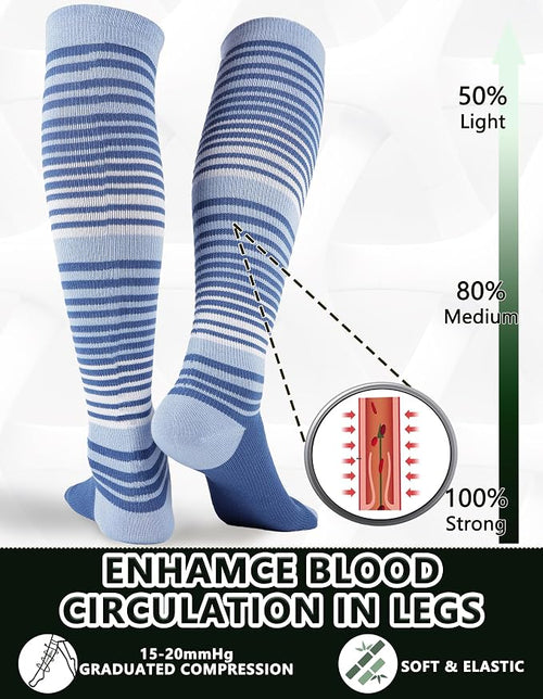 +MD 3 Pairs Bamboo Viscose Compression Socks for Women Men 15-20mmHg Knee High Support Stockings for Pregnancy Nurse Travel - Image 2