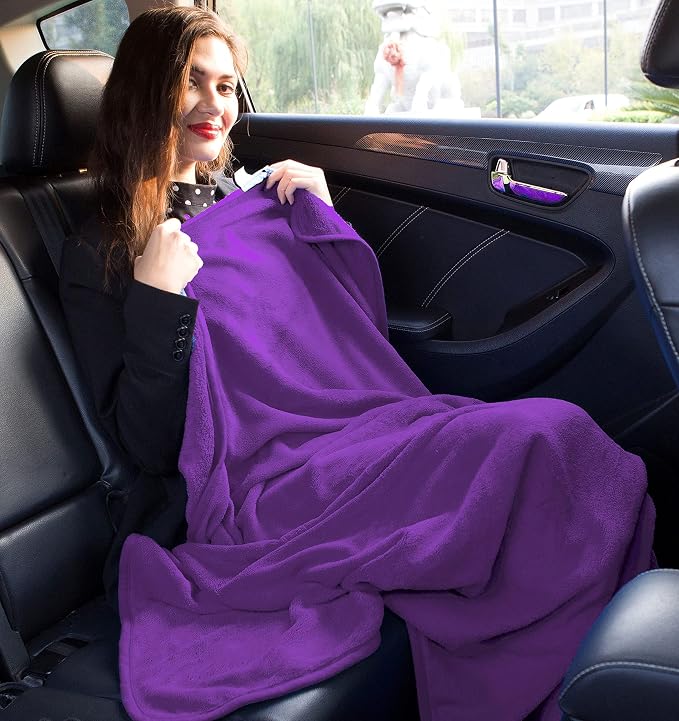 BlueHills Premium Soft Travel Blanket Plush Airplane Long Flights - Purple | Plane Travel Throw Blanket/Pillow, Luggage Strap, Carabiner, Large Compact & Portable, Long Flight Essentials, Travel Gifts - Image 4