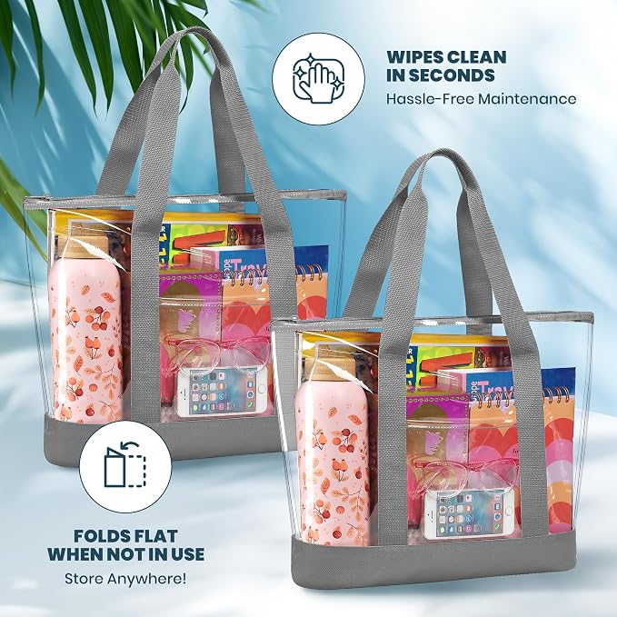 Handy Laundry Clear Tote Bag - Zipper Closure, Long Shoulder Strap, Fabric Trimming. - Image 7