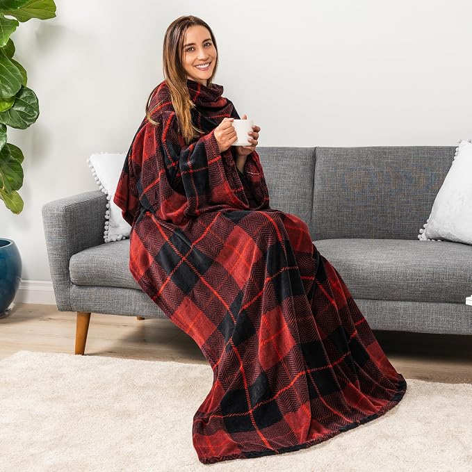 PAVILIA Blanket with Sleeves for Adult Women Men, Soft Warm Wearable Blanket Fleece Wrap Throw, Robe Blanket Gift - Image 2