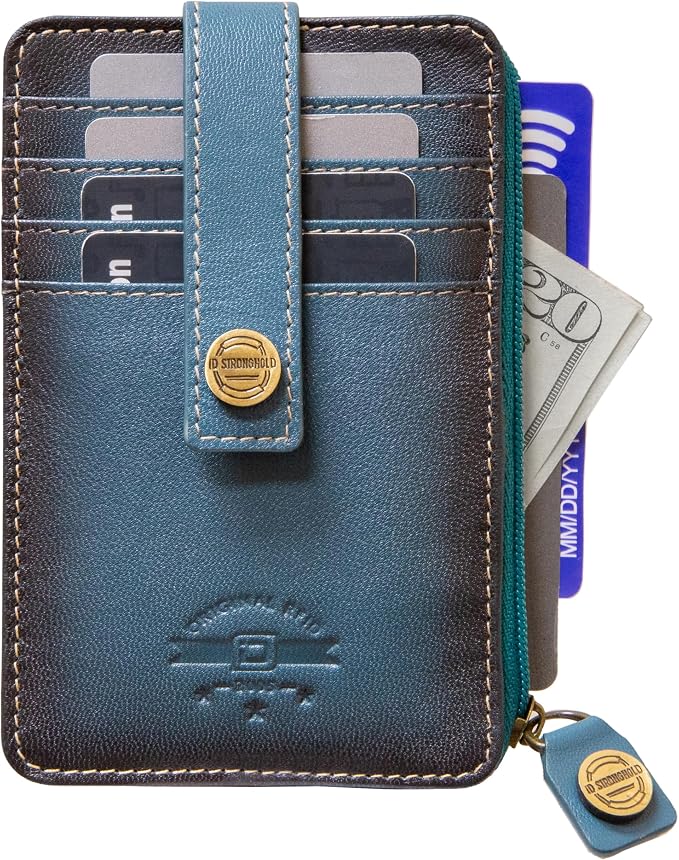 ID Stronghold RFID Blocking Front Pocket Wallet – Slim Minimalist Genuine Leather Wallet with Zipper Coin Pocket (Mega Blue) - Image 2