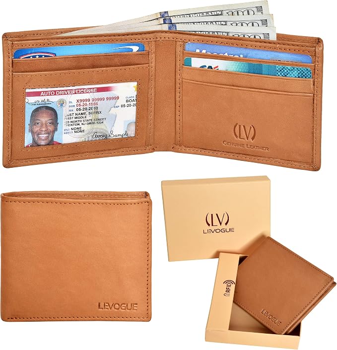 VALENCHI Genuine/Real Leather Bifold Wallet For Men - RFID Blocking/Protected Men's Slim Wallet - Christmas Gifts For Men (Tan Wash BF01) - Image 6
