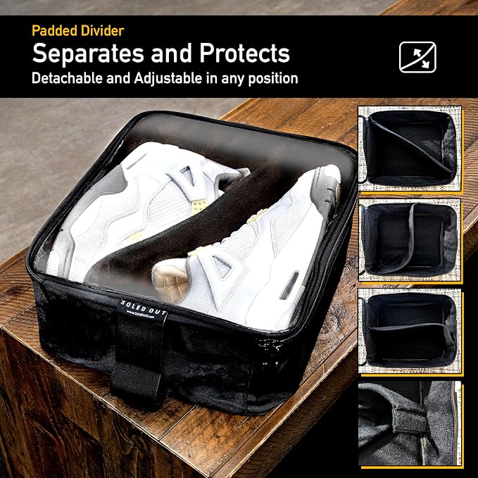 SoleGuardian XXL Sneaker Travel Case – U.S. Brand – Clear Waterproof Lid, Adjustable Dividers – Soft Bag Organizer for up to 4 Pairs of Casual, Athletic, Golf & Sports Shoes, Gift for Men & Women (1) - Image 3