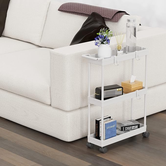 Simple Houseware 3-Tier Slim Rolling Cart w/Handle 5.5" Wx27.5 H, White | Storage Cart for Narrow Space (5.5-Inch Wide) Kitchen, Bathroom, Laundry Room - Image 6