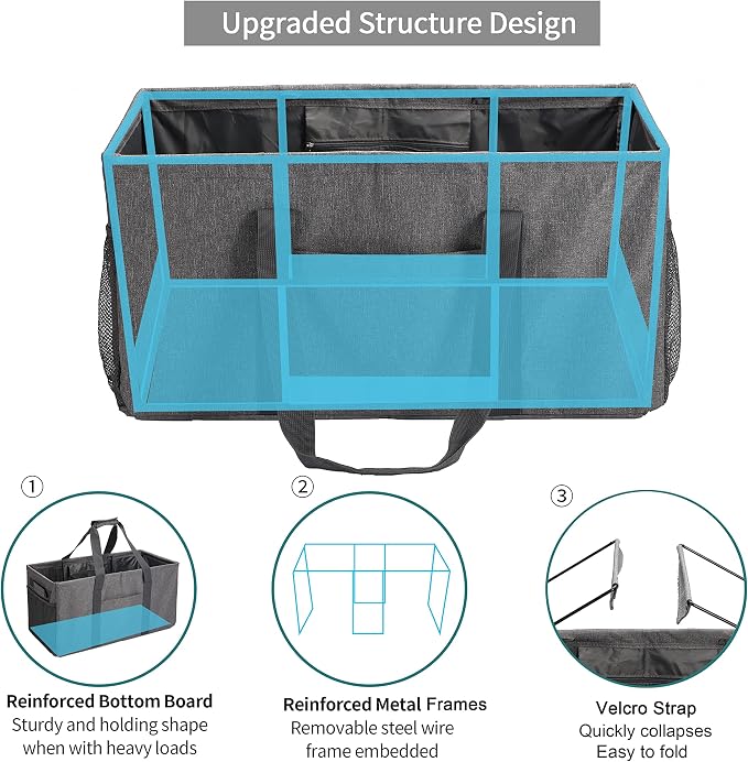 Joyfol Day Extra Large Utility Tote Bag, Reusable Grocery Bags Foldable,Upgraded Metal Frame, With Sturdy Handles Reinforced Bottom Heavy Duty Oxford Fabric Moving Shopping Bags, Gray - Image 3